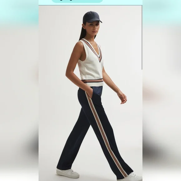 Reiss Women's Navy Track Pants with Stripes And Cotton Vest Medium - Picture 1 of 10